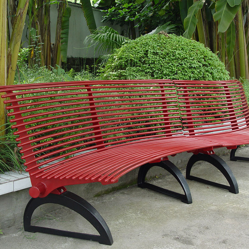 Red Curved Metal Park Bench Cast Iron Legs Arlau