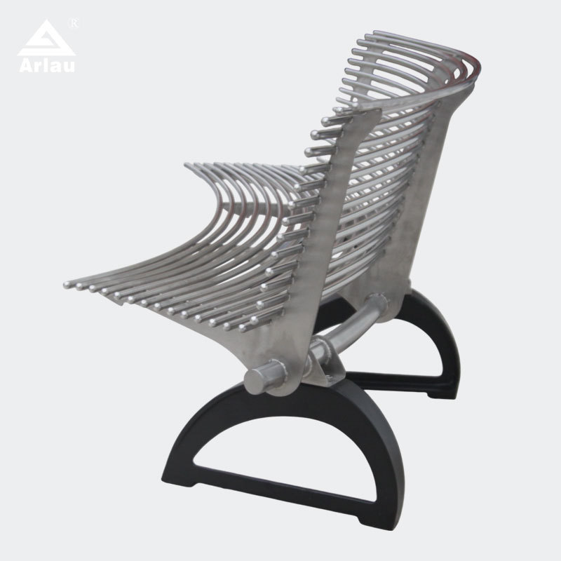 Curved Park Bench Stainless Steel with Cast Iron Legs Arlau