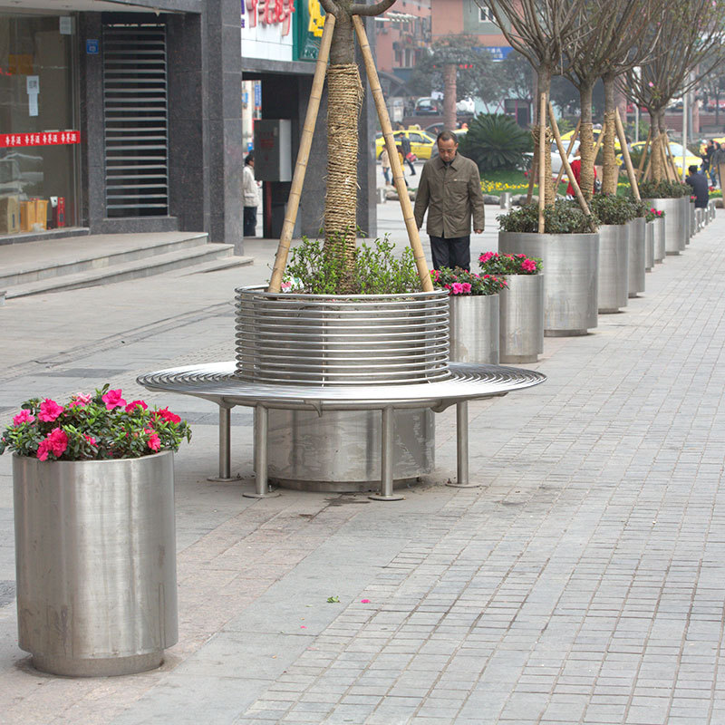 Tree Enclosed Bench Brushed Stainless Steel Modern Design Arlau