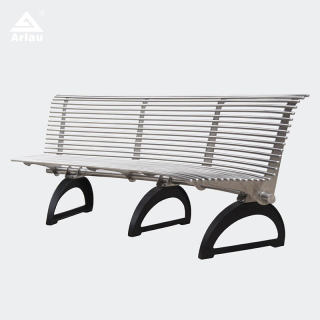 Curved Park Bench Stainless Steel with Cast Iron Legs Arlau
