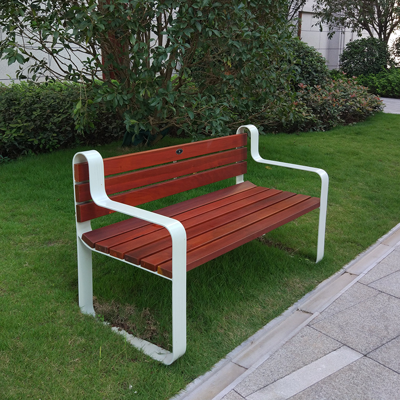 Garden Bench with Backrest - Galvanized Steel and Plastic Wood - Arlau