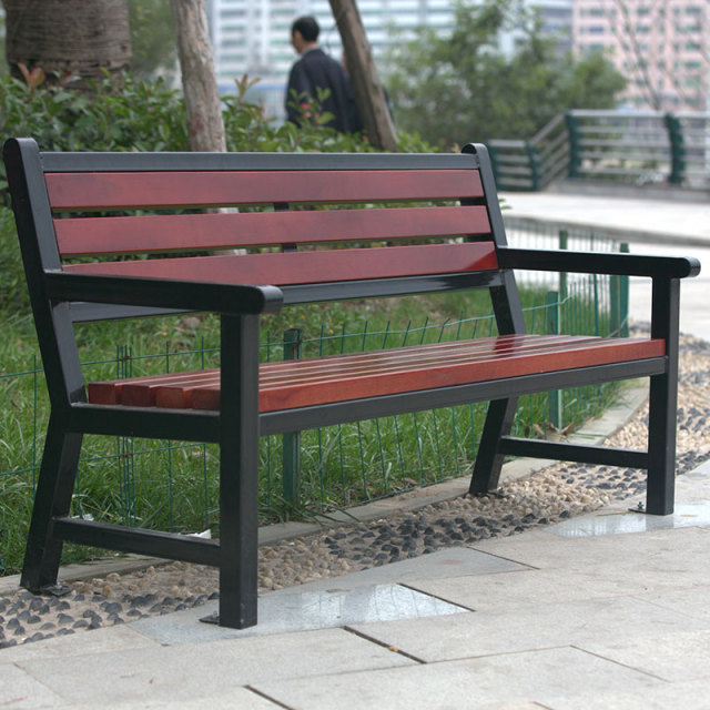Classic Park Bench - Durable PS Plastic Wood and Steel - Arlau