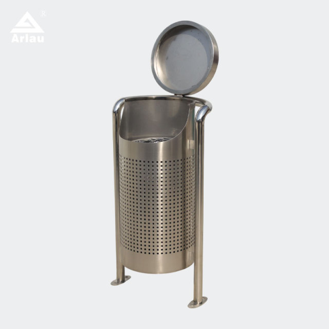 49L Commercial Outdoor Trash Can - Stainless Steel Anti-Tip