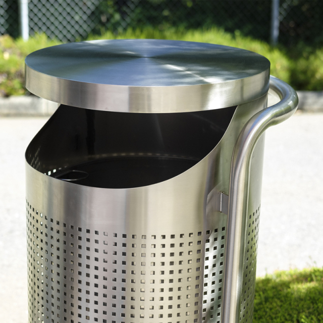 49L Commercial Outdoor Trash Can - Stainless Steel Anti-Tip