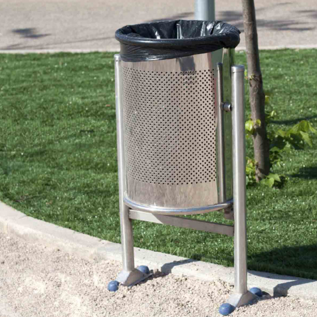 49L Commercial Outdoor Trash Can - Stainless Steel  Anti-Tip