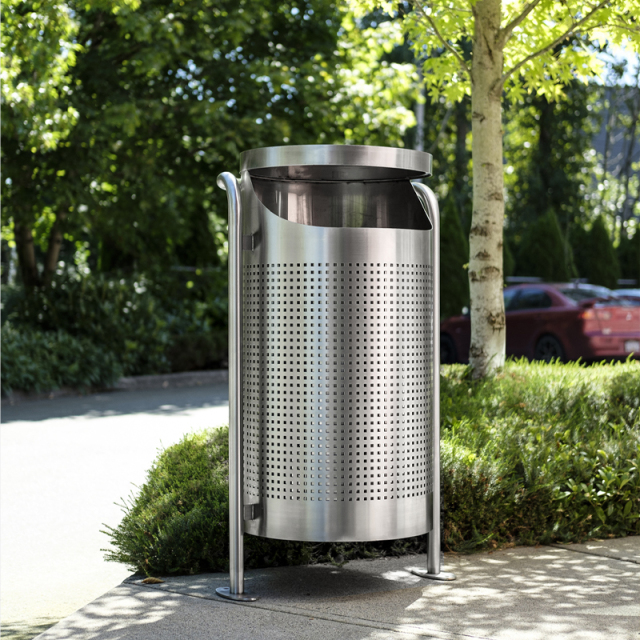 49L Commercial Outdoor Trash Can - Stainless Steel Anti-Tip