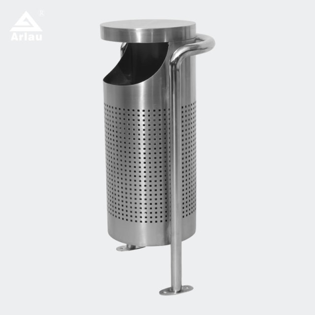 49L Commercial Outdoor Trash Can - Stainless Steel Anti-Tip