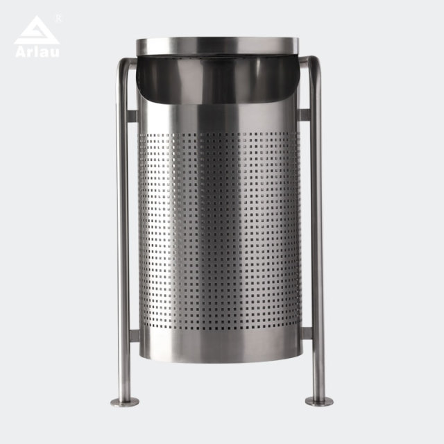 49L Commercial Outdoor Trash Can - Stainless Steel Anti-Tip