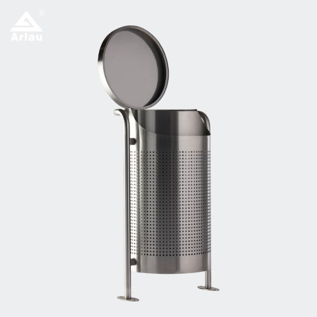 49L Commercial Outdoor Trash Can - Stainless Steel Anti-Tip