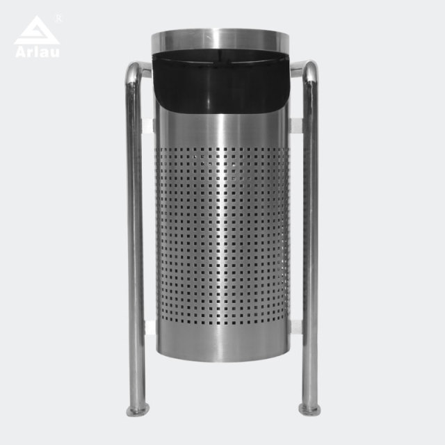 49L Commercial Outdoor Trash Can - Stainless Steel Anti-Tip