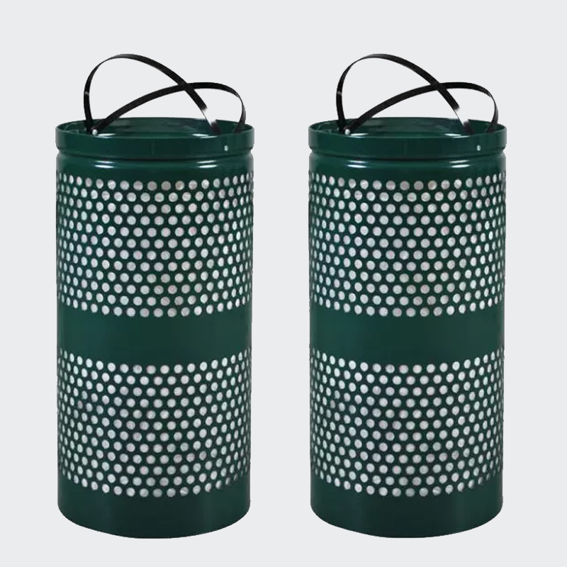 10-Gallon Outdoor Trash Can - Perforated Steel, Mountable