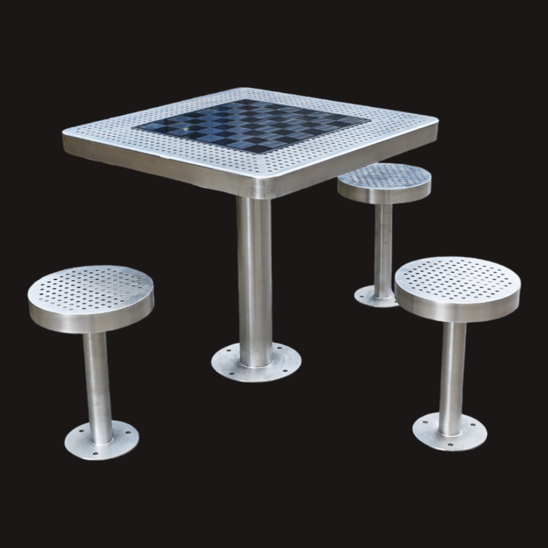 Permanent Outdoor Game Table - Stainless Steel Chess , Checkers