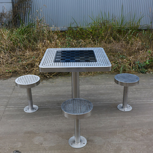 Permanent Outdoor Game Table - Stainless Steel Chess , Checkers