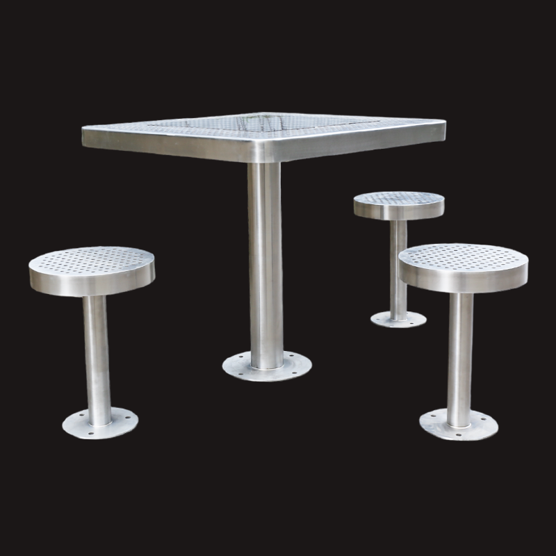 Permanent Outdoor Game Table - Stainless Steel Chess , Checkers