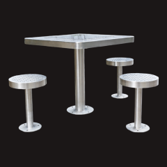 Permanent Outdoor Game Table - Stainless Steel Chess , Checkers