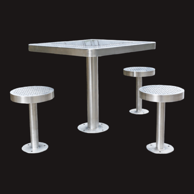 Permanent Outdoor Game Table - Stainless Steel Chess , Checkers