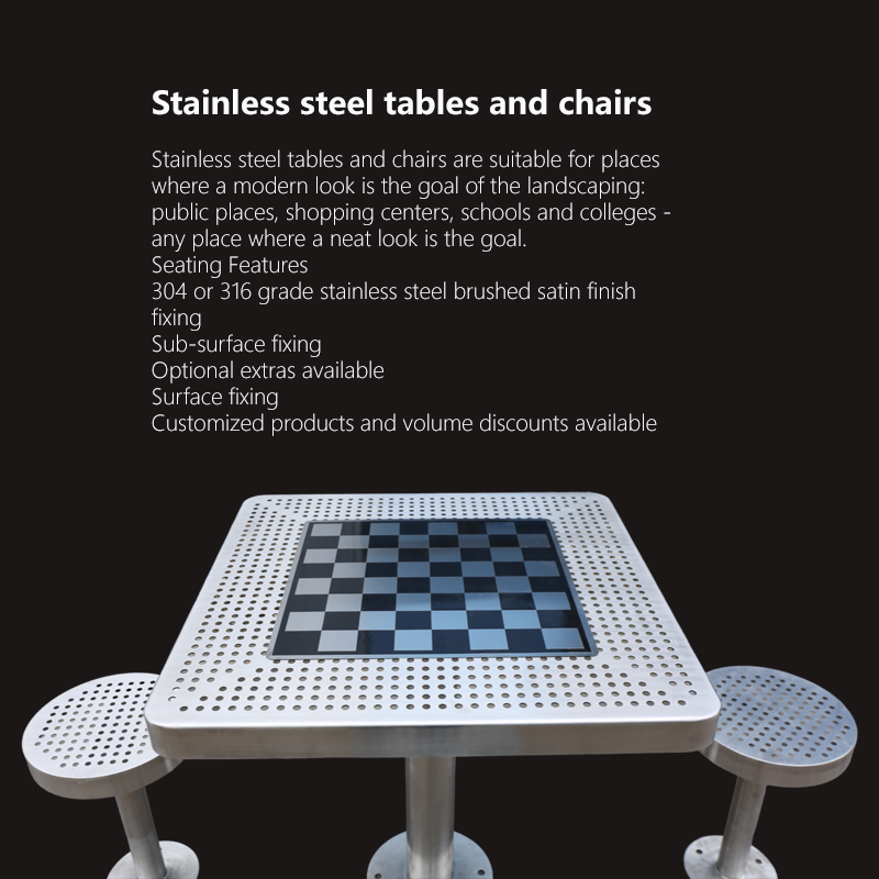 Permanent Outdoor Game Table - Stainless Steel Chess , Checkers