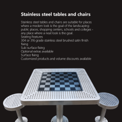 Permanent Outdoor Game Table - Stainless Steel Chess , Checkers