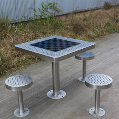 Permanent Outdoor Game Table - Stainless Steel Chess , Checkers