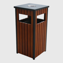 Square Outdoor Trash Cans- Steel and Wood Grain Trash Can Manufacturer