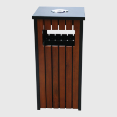 Square Outdoor Trash Cans- Steel and Wood Grain Trash Can Manufacturer