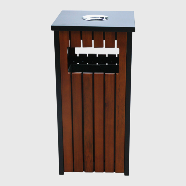 Square Outdoor Trash Cans- Steel and Wood Grain Trash Can Manufacturer