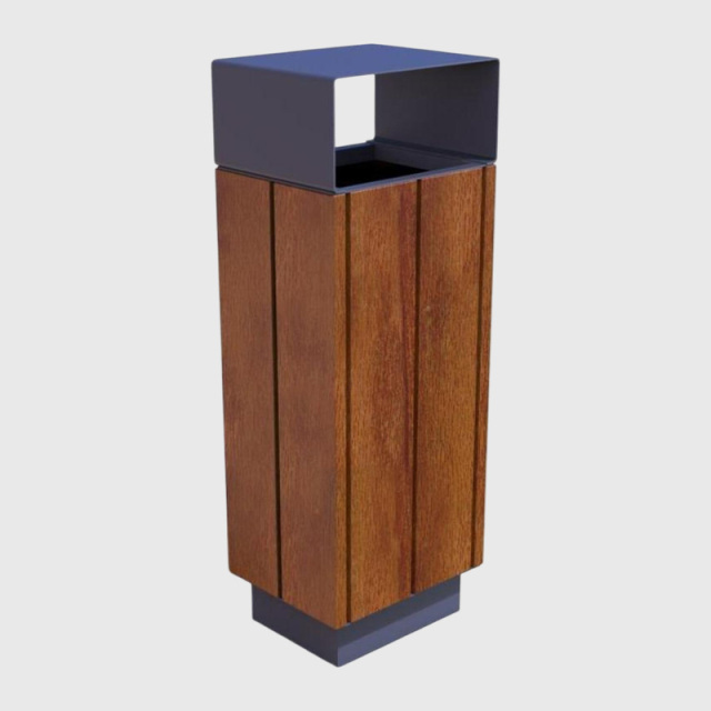 Commercial Park Trash Can with Lid-Plastic Wood Slat Outdoor Waste Bin