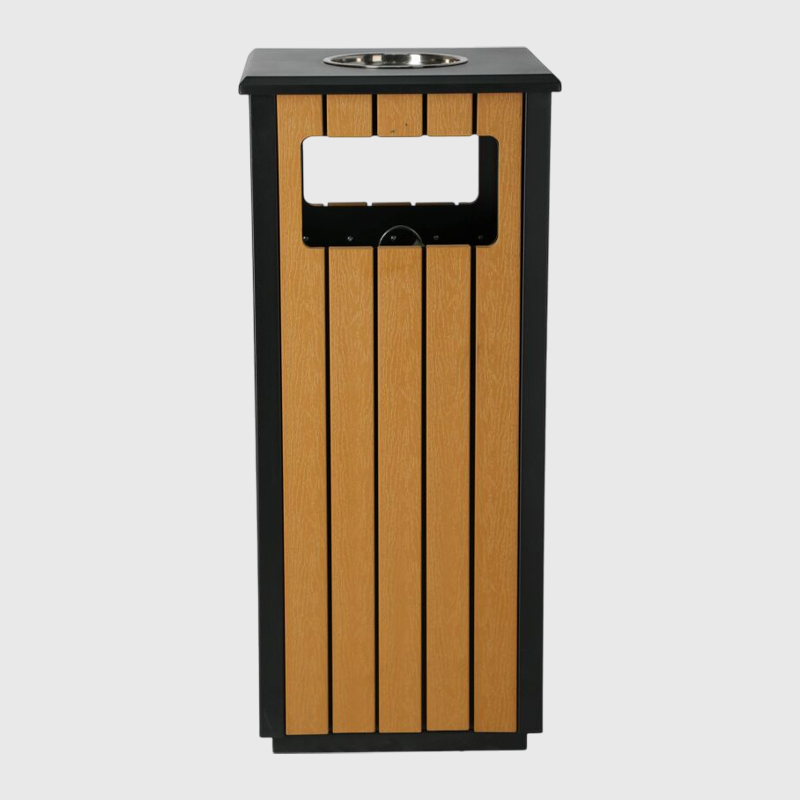 Square Outdoor Trash Cans- Steel and Wood Grain Trash Can Manufacturer