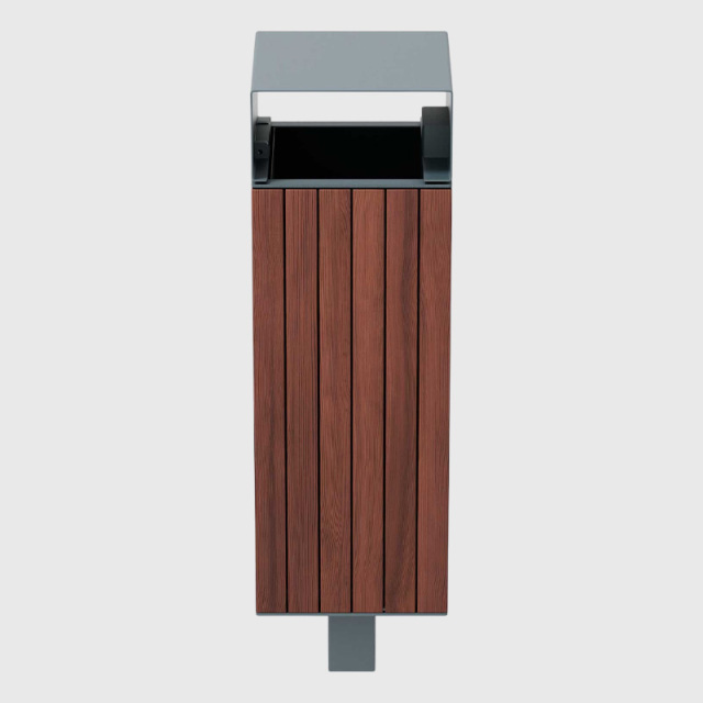 Commercial Park Trash Can with Lid-Plastic Wood Slat Outdoor Waste Bin