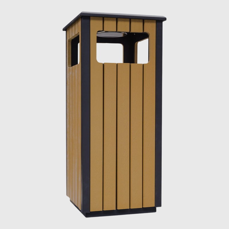 Square Outdoor Trash Cans- Steel and Wood Grain Trash Can Manufacturer