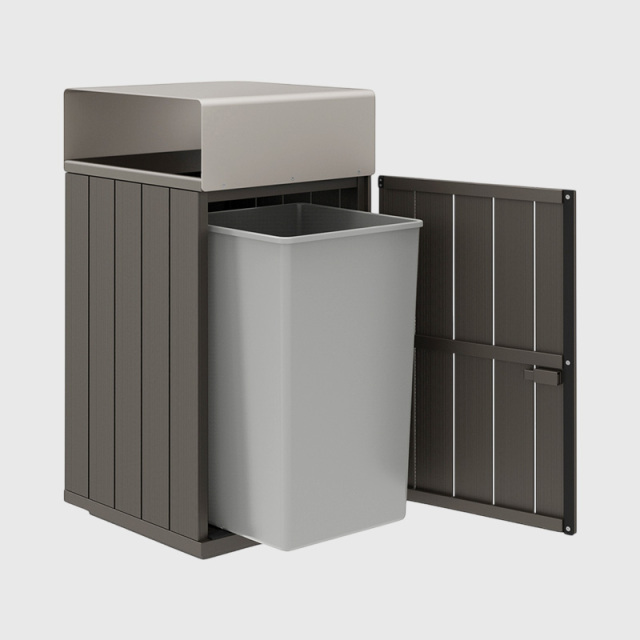 Outdoor Recycling Bin - Wood-Grain Commercial Waste Sorter