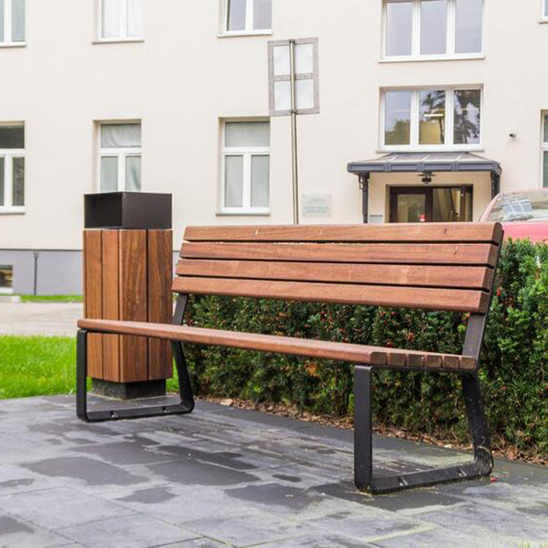 Commercial Park Trash Can with Lid-Plastic Wood Slat Outdoor Waste Bin