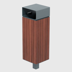Commercial Park Trash Can with Lid-Plastic Wood Slat Outdoor Waste Bin