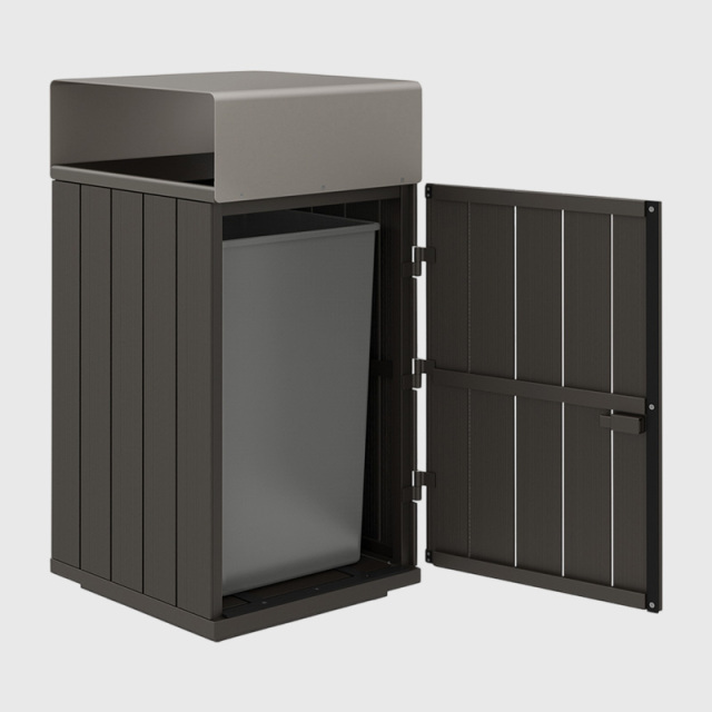 Outdoor Recycling Bin - Wood-Grain Commercial Waste Sorter