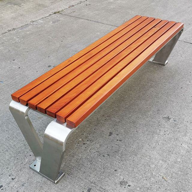 Stainless Steel Outdoor Bench Wood Slat Seat Durable