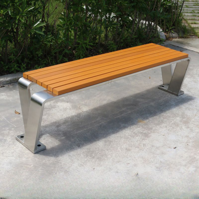 Stainless Steel Outdoor Bench Wood Slat Seat Durable
