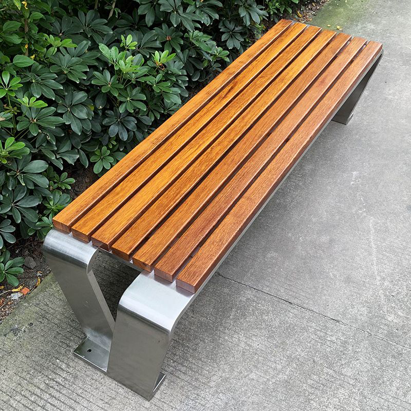 Stainless Steel Outdoor Bench Wood Slat Seat Durable