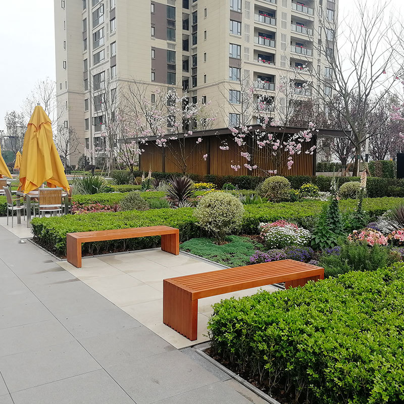 yalau Backless Hardwood Bench for Parks and Commercial Areas