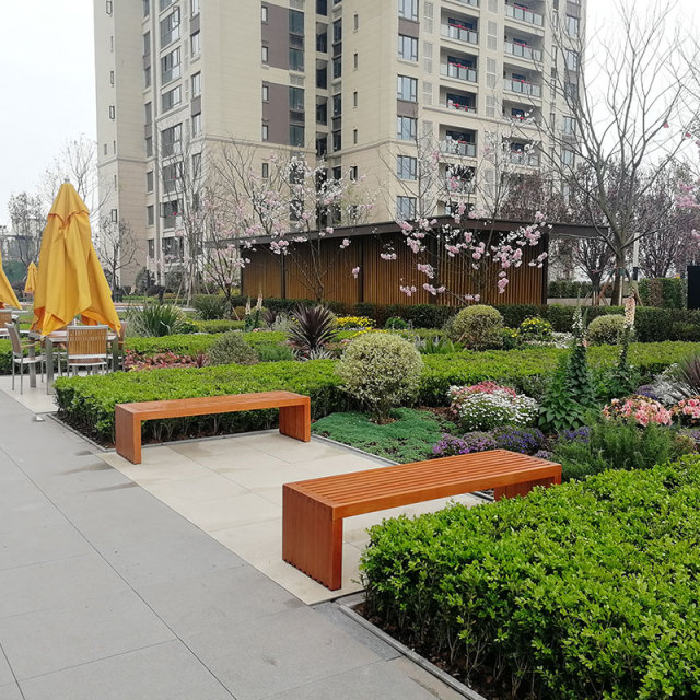 yalau Backless Hardwood Bench for Parks and Commercial Areas