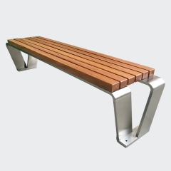 Stainless Steel Outdoor Bench Wood Slat Seat Durable