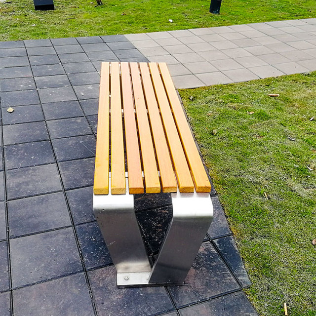 Stainless Steel Outdoor Bench Wood Slat Seat Durable
