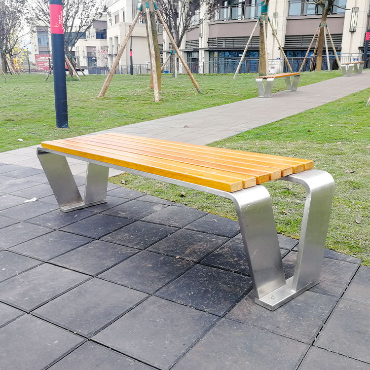 Stainless Steel Outdoor Bench Wood Slat Seat Durable