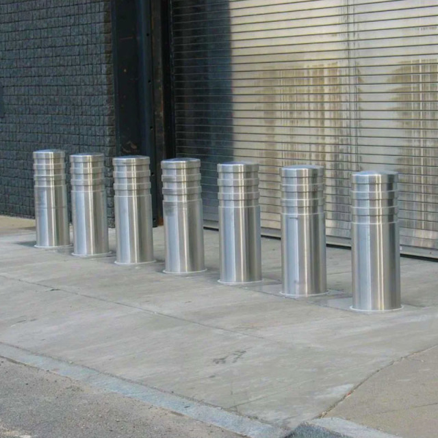 Stainless Steel Parking Bollard - 304 SS Safety Post with Dual Grooves