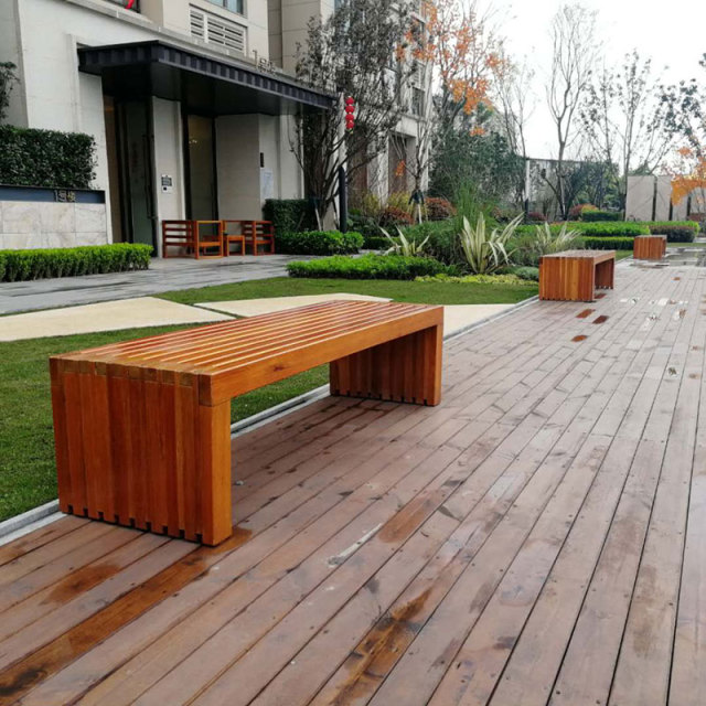 yalau Backless Hardwood Bench for Parks and Commercial Areas