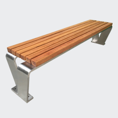 Stainless Steel Outdoor Bench Wood Slat Seat Durable