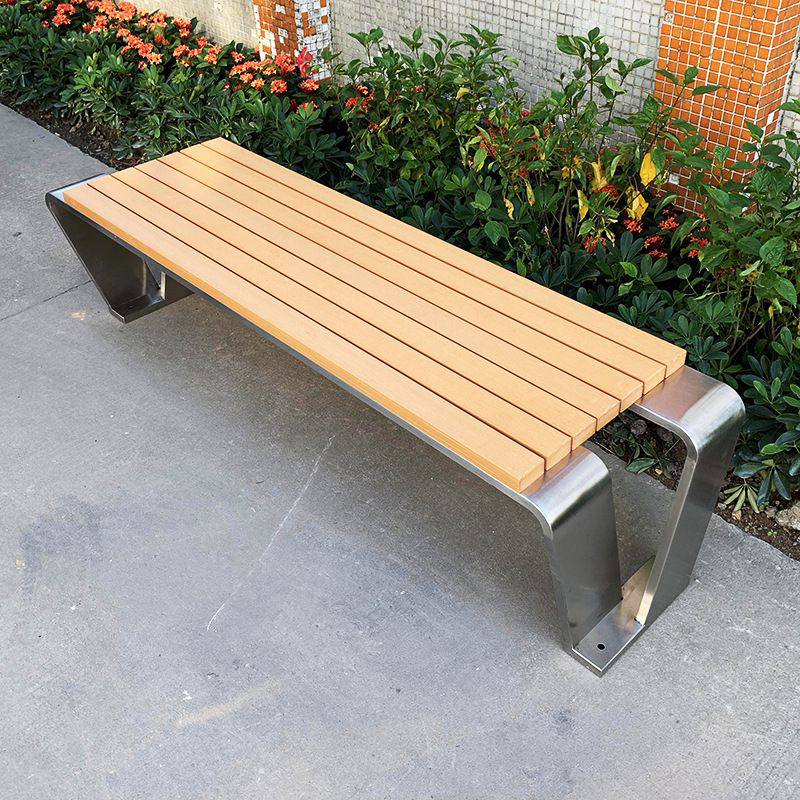 Stainless Steel Outdoor Bench Wood Slat Seat Durable