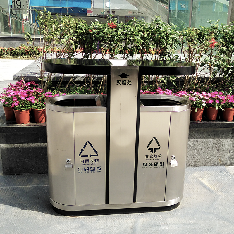 Commercial Outdoor Trash Can - Stainless Steel Street Bin