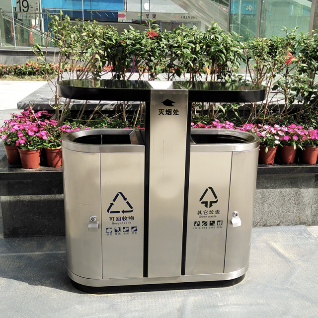 Commercial Outdoor Trash Can - Stainless Steel Street Bin