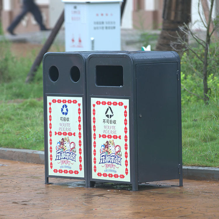 Amusement Park Trash Can - Durable Galvanized Steel Outdoor Bin by