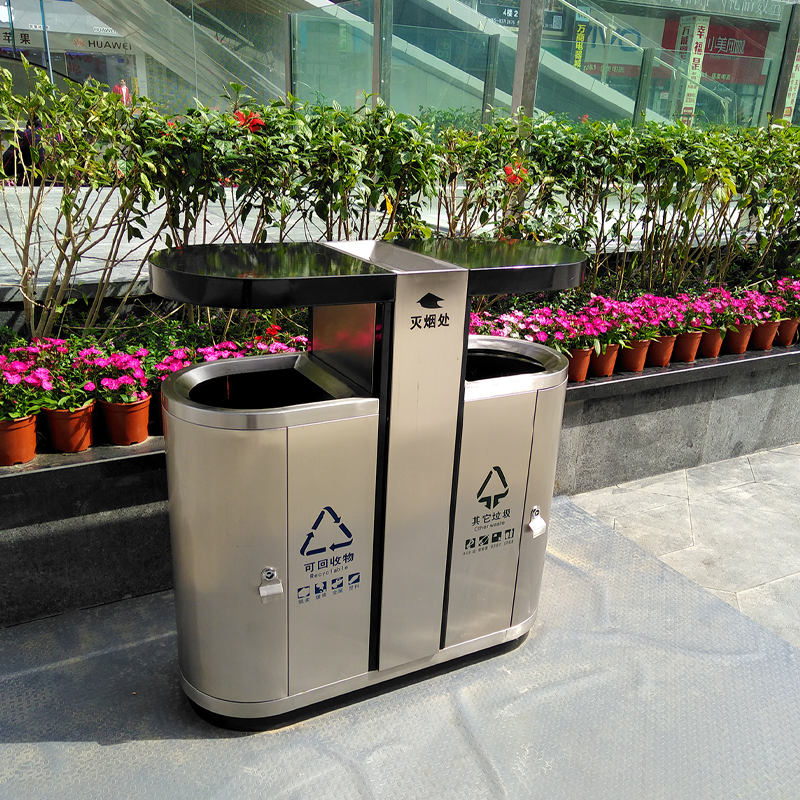 Commercial Outdoor Trash Can - Stainless Steel Street Bin
